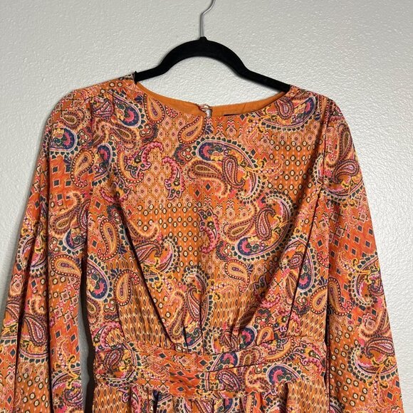 NWT Jessica Simpson Amella Dress Winding Trial Adobe Boho Paisley Flare Sleeve S - Picture 5 of 12